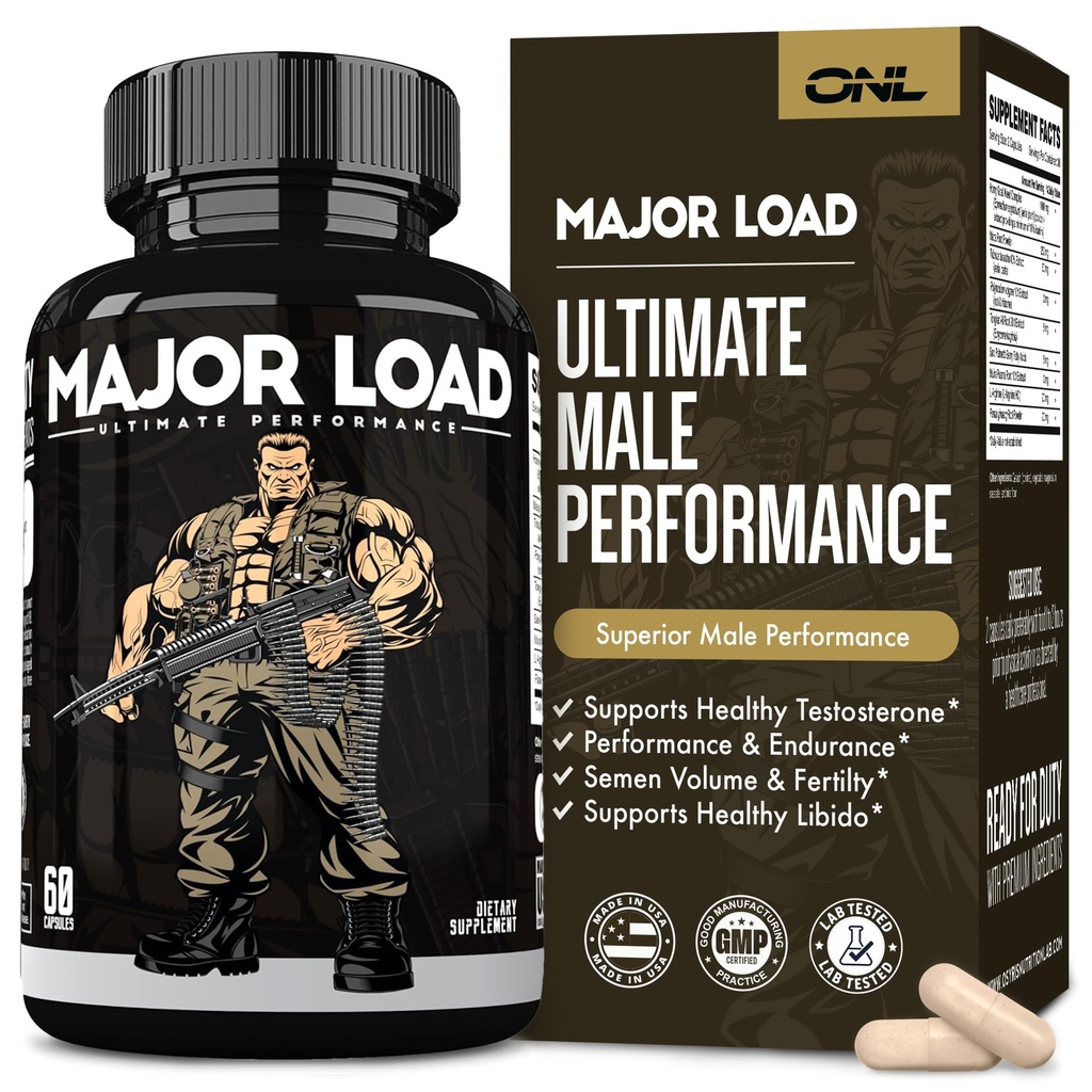 Major Load Testosteron Booster für Männer - Testosteron Ergänzung mit rallig Ziegenkraut, Maca Root, & Tribulus Terrestris - Tongkat Ali Men's Energy, Stamina & Stärke - Test Booster 60 Kapseln