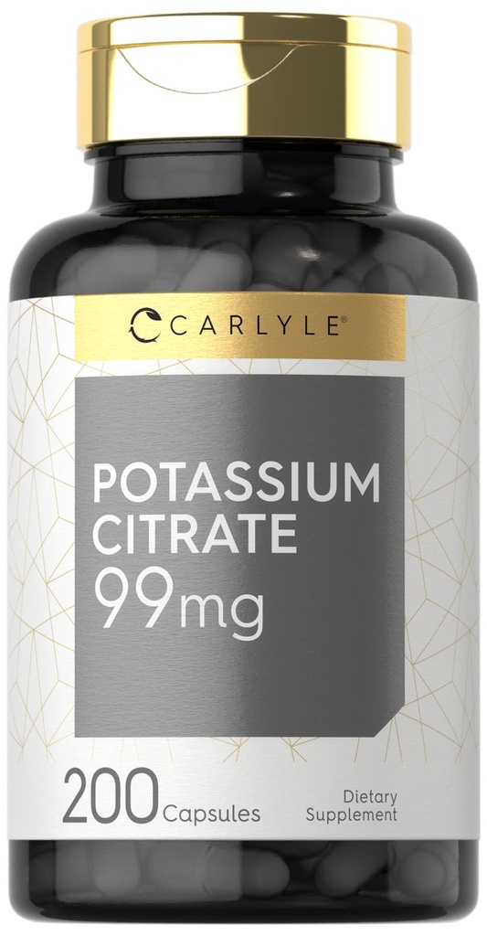 Carlyle Kalium Citrat Ergänzung | 99mg | 200 Kapseln | Non-GMO und glutenfrei