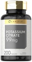 Carlyle Kalium Citrat Ergänzung | 99mg | 200 Kapseln | Non-GMO und glutenfrei