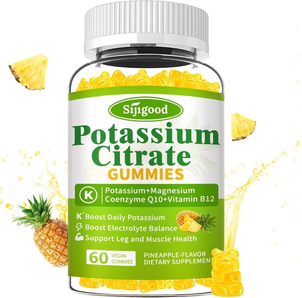 Kalium-Zitrat-Gummi-Ergänzung für Muskel-Gesundheit, Leg Cramp Relief, Elektrolyt Balance – Vegan, Non-GMO, Glutenfrei, Ananas Flavor, 60 Zähler