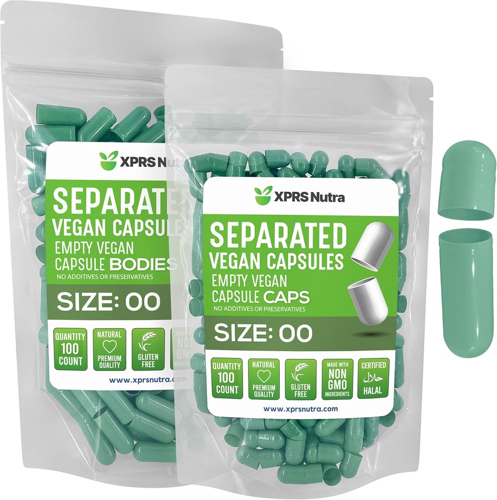 XPRS Nutra Vegan Größe 00 Getrennte Kapseln - 100 Count Premium Leer Kapseln Getrennt in Taschen - 00 Pillen Leer für DIY Ergänzung Füllung (Sage Green)