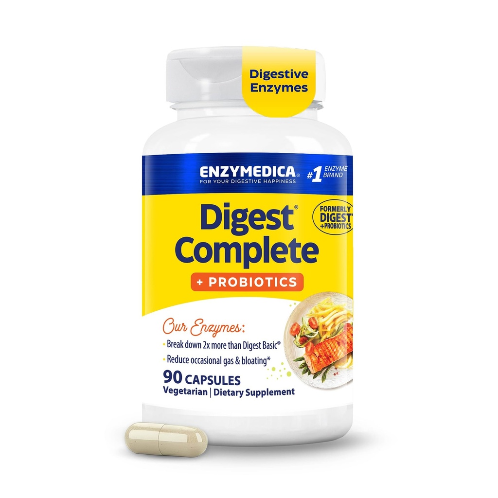 Enzymedica, Digest Complete + Probiotics, Full-Range, Everyday Enzymes with 800 Million CFU Active Cultures per Capsule, 90 Kapseln