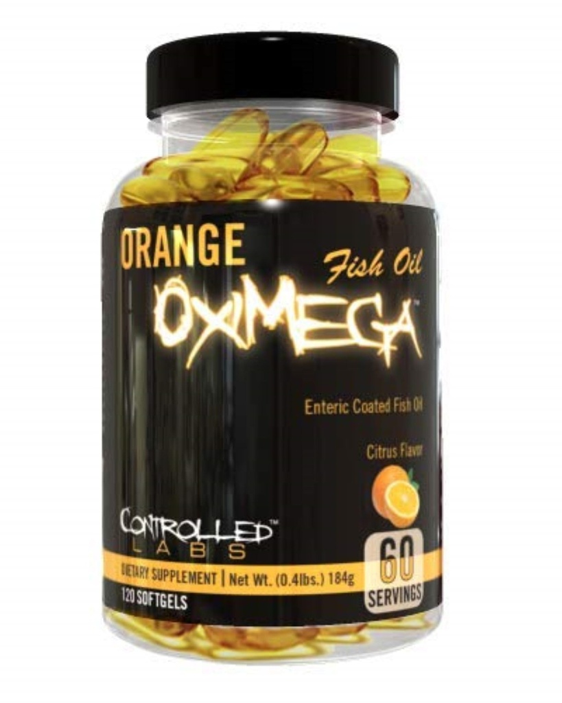 KONTROLLED LABS Orange Oximega Fish Oil Supplement 120 Softgels, EPA und DHA, 2000mg Omega- 3 Fettsäuren, Citrus-Flavor, Burpless Softgels