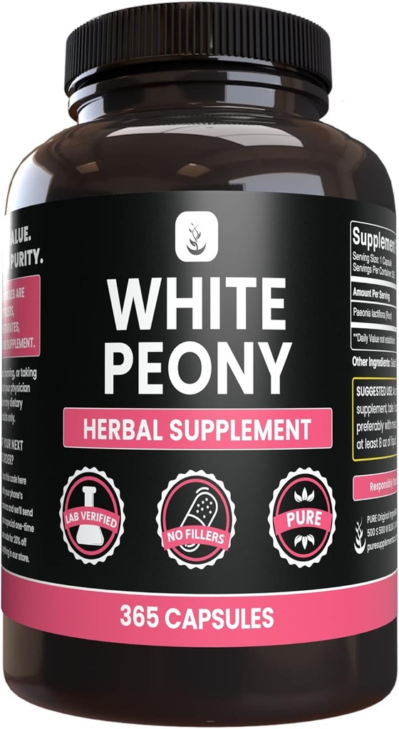 PURE ORIGINAL INGREDIENTS Weiße Peony (365 Kapseln) Kein Magnesium oder Reisfüller, Immer rein, Lab Verifiziert