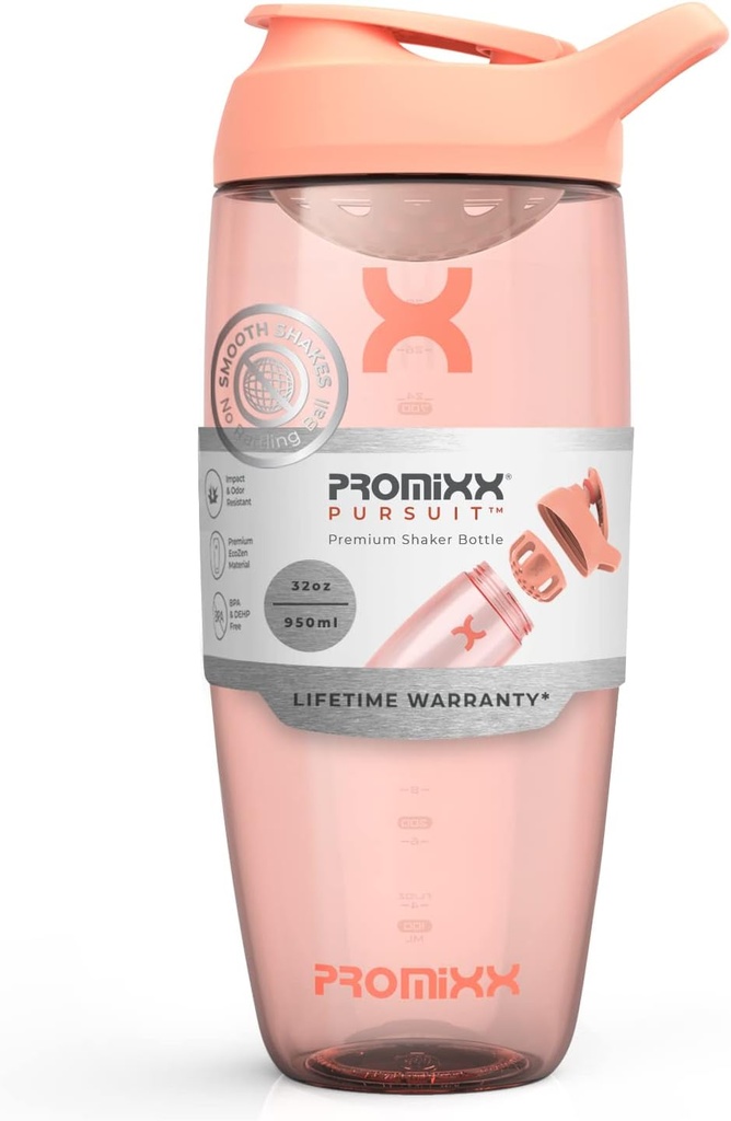 Promixx Pursuit Protein Shaker Bottle (32 oz) – Silent No-Ball Mixer, Leak-Proof Lid, BPA/BPS & Phthalate-Free ECOZEN – Easy-Clean Shaker Cup für Protein Shakes, Pre & Post-Workout Smoothies