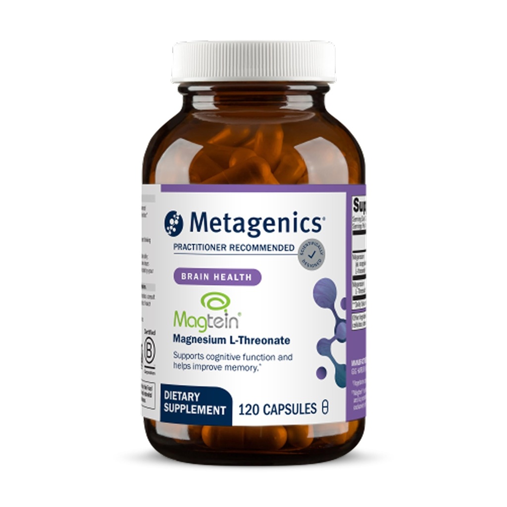 Metagenics Magnesium L-Threonate - Magtein Magnesium für Gehirngesundheit, Gedächtnis, Lernen und kognitive Unterstützung - Klinisch untersuchte Bioverfügbare Form - Non-GMO, Gluten-Free, Vegan - 120 Kapseln