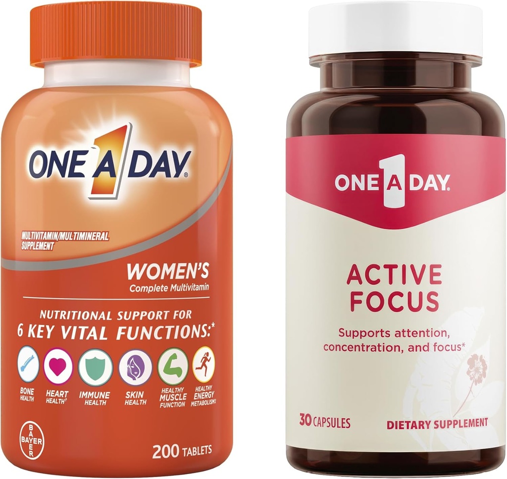 Un lot par jour - Une multivitamine par jour pour les femmes 200 comprimés de dénombrement et un supplément de focus actif par jour, 30 capsules