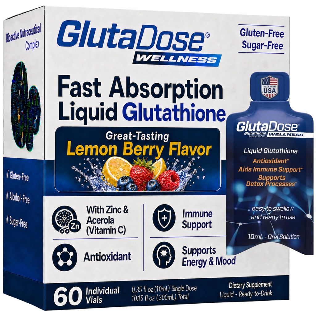 Flüssige Glutathion-Ergänzung, Zitronen-Beeren-Flaschen Acerola Energy Booster w/Zinc, Tägliche Vitamine & Minerals, Zero Sugar Formulation, Tägliche Auto-Immune Unterstützung für Erwachsene, 0.34 fl oz, Packung von 60