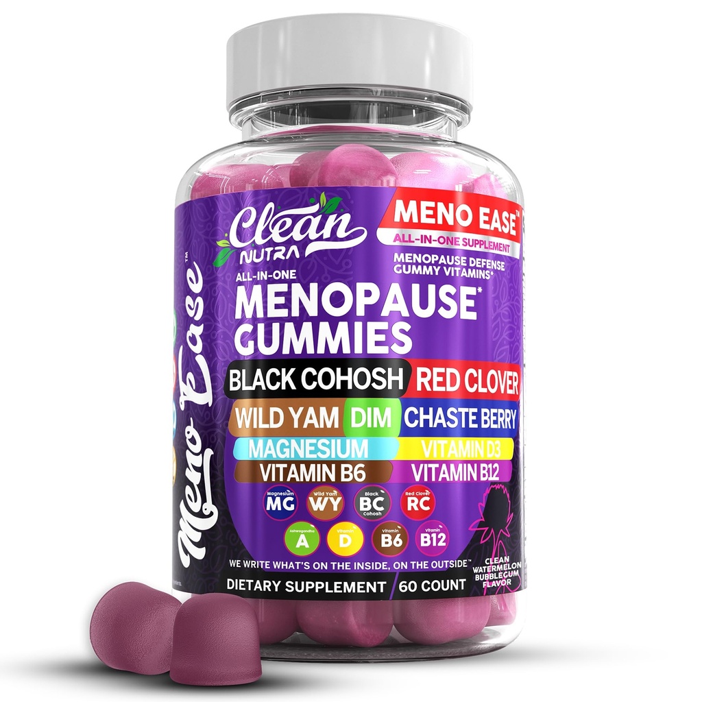 Menopause Ergänzung für Frauen Gummis mit schwarzem Cohosh, Wild Yam, DIM, Magnesium, Red Clover Chasteberry für Hormon Balance Relief Nacht Sweats Mood Plus Bergamotte, Vitamin D3, Vitamin B6 B12
