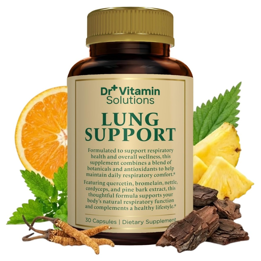 DR VITAMIN SOLUTIONS Supplément de désintoxication pulmonaire pour les hommes et les femmes - 10-en-1 Blend w/Vitamine C & Butterbur Root - soutient la santé pulmonaire et la fonction respiratoire - améliore la respiration, le flux d'oxygène - 30 bouchons végétaliens