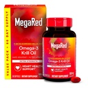 MegaRed Antarctique Krill Oil 500mg Omega 3 Fatty Acid Supplement, Extra Strength EPA & DHA Krill Oil Softgels (90cnt Box), Astaxanthine, supplément de santé cardiaque sans post-goût d'huile de poisson