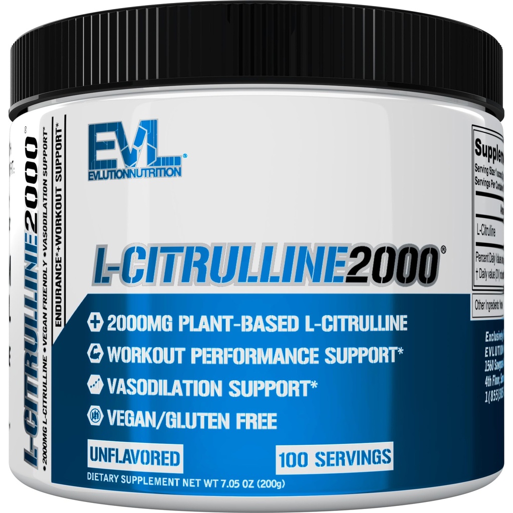 L-Citrulline2000 Poudre de pré-traitement à l'oxyde nitrique - Poudre de citrulline à haute résistance L pour renforcer la force musculaire et les pompes intenses - Booster d'oxyde nitrique à base végétale - Non aromatisé
