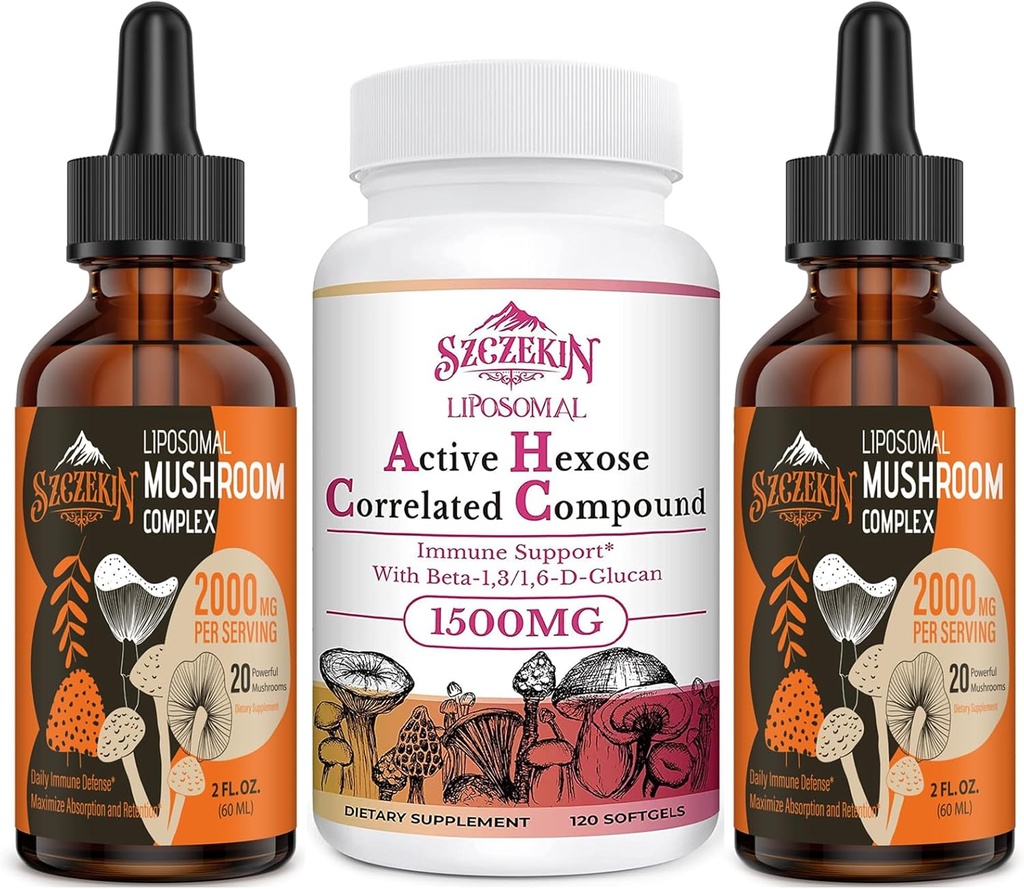 1500 MG Liposomal aktive Hexose korrelierte Ergänzung 120 SoftGels Bundle mit 2000 MG Liposomal Pilz Complex Tropfen 60 Servierungen