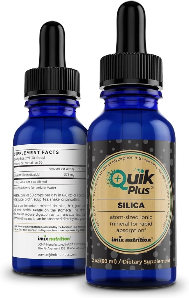 Supplément minéral liquide QuikPlus pour adultes – Vegan, sans gluten, tout naturel, très biodisponible – bouteille de 2 oz (Silica)