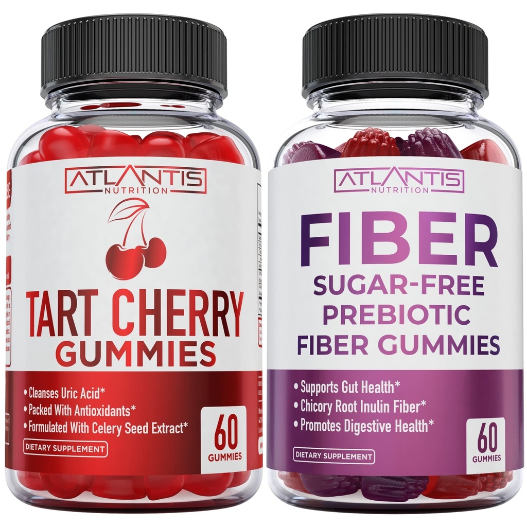 Atlantis Nutrition Tart Cherry 60 Gummi + Sugar Free Prebiotic Fiber Gummis für Erwachsene 2-Pack (120 Gummi)