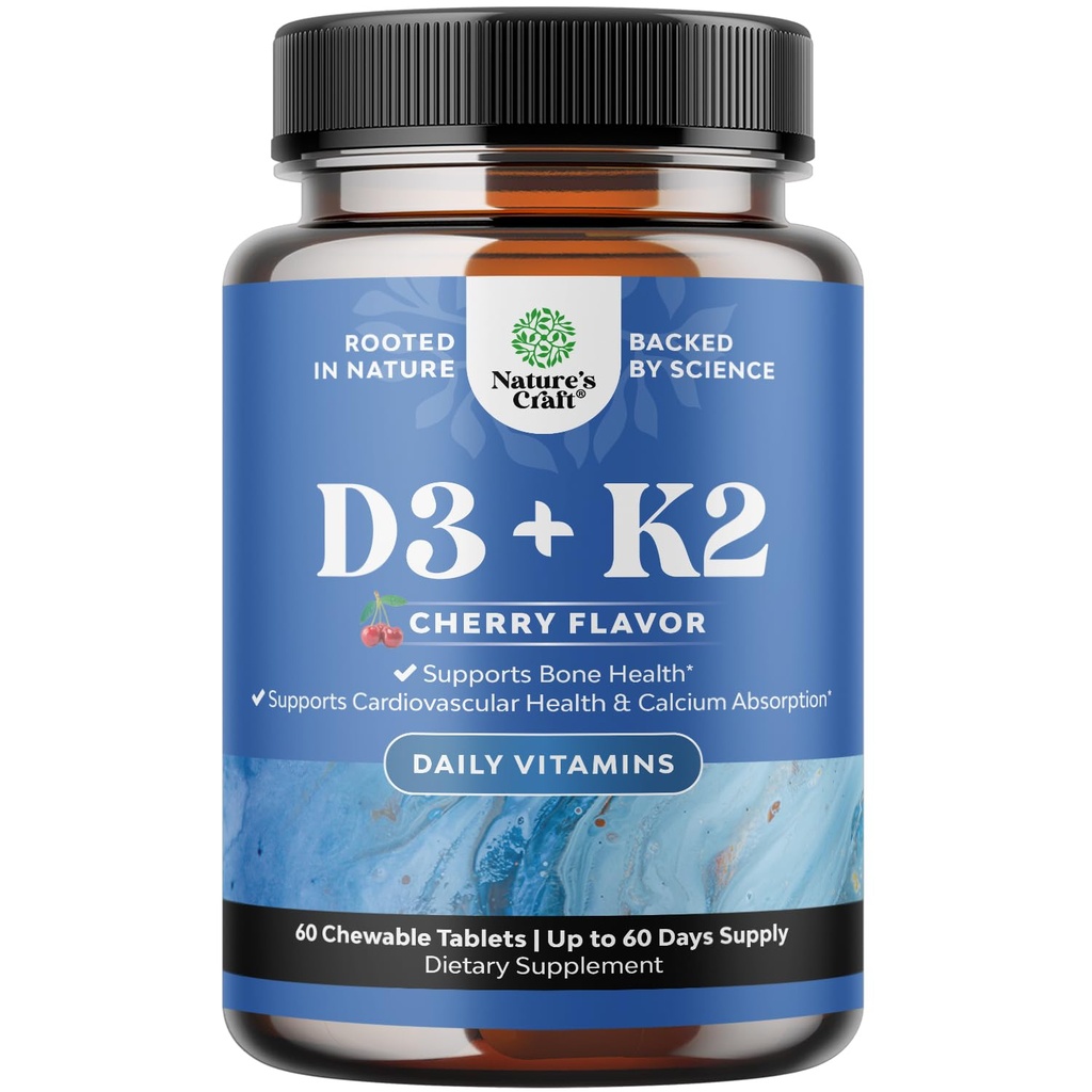 Vitamin D3 mit K2 MK7-Ergänzung - Vitamin D3 2000 IU Tabletten und K2 für Immununterstützung Knochengesundheit Herzgelenk Unterstützung Knochenstärke und Mood Boost - VIT Immunsystem - 60 Zähler