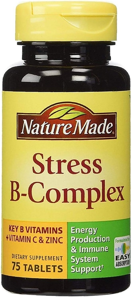Natur Made Stress B-Komplex Nahrungsergänzungsmittel Tabletten mit Vitamin C & Zink 75 ea (Pack von 6)