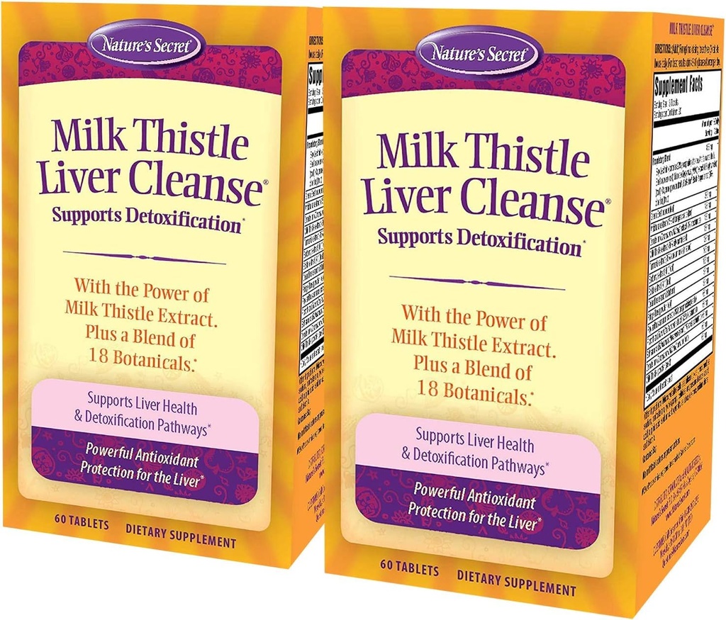 Nettoyer le foie du chardon de lait secret de la nature - Soutient la fonction saine du foie et la désintoxication -18 Mélange botanique Turmère, dandelion, betterave et artichaut - Antioxydant puissant naturel (paquet de 2)