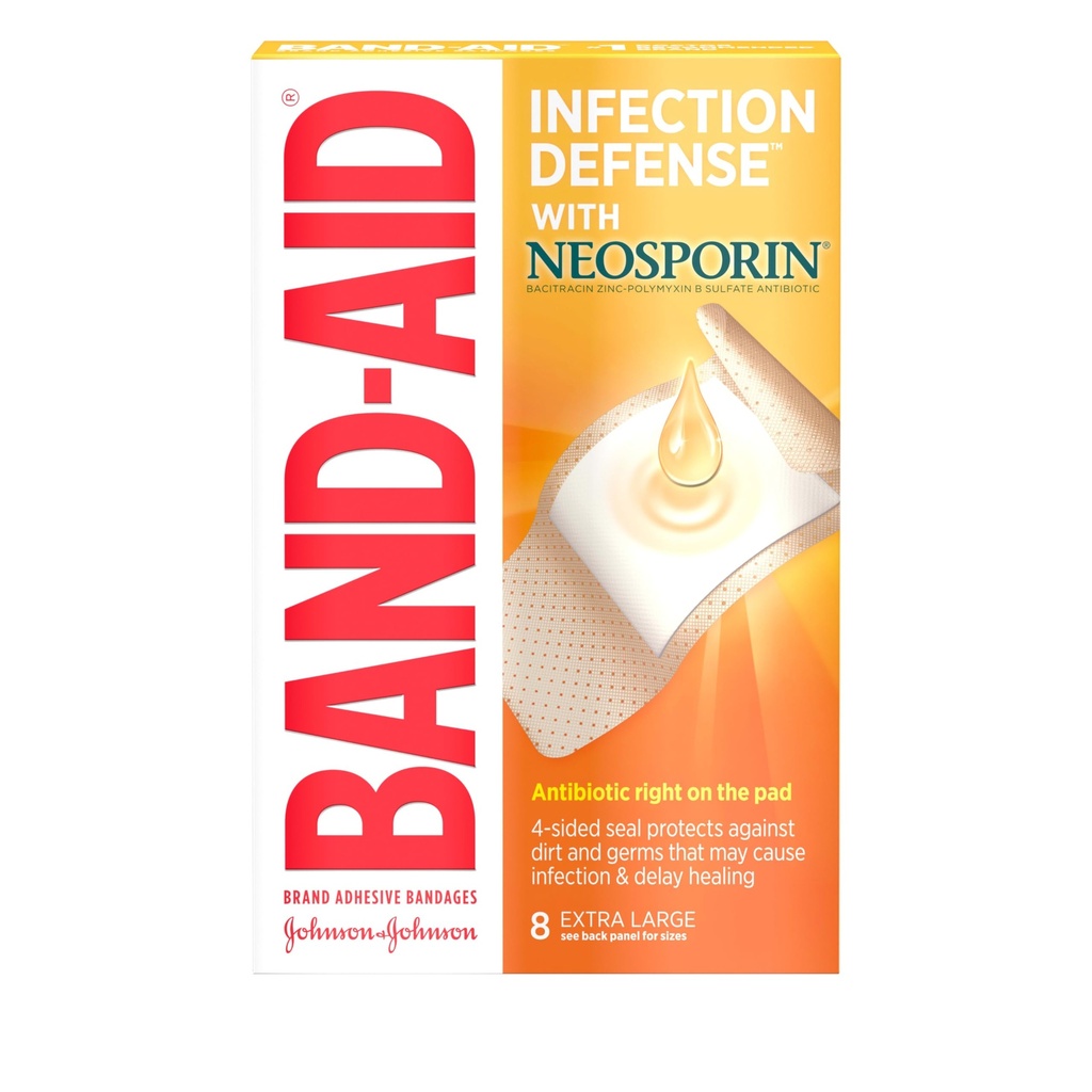 Band-Aid Brand Adhesive Bandages, Plus Antibiotic, Extra Large, 8-Count All-One-Size