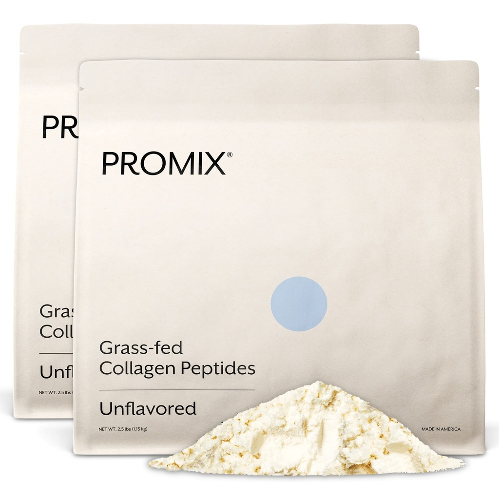 Promix Peptides de collagène hydrolysés - Collagène à graminées de type 1, 4,7 g de glycine, peptides bioactifs de type 3, non aromatisés - 2,5 livres (paquet de 2)