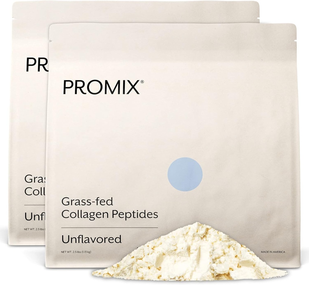 Promix Peptides de collagène hydrolysés - Collagène à graminées de type 1, 4,7 g de glycine, peptides bioactifs de type 3, non aromatisés - 2,5 livres (paquet de 2)