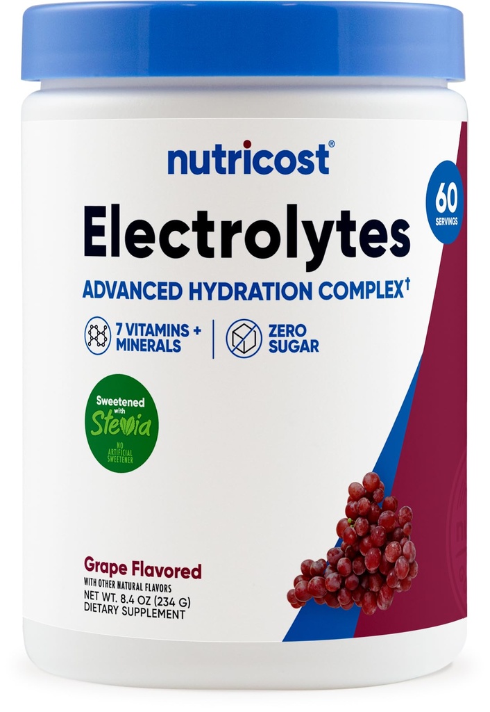 Poudre complexe d'électrolyte Nutricost (60 portions, raisin) - Mélange de supplément d'hydratation avec vitamines et minéraux