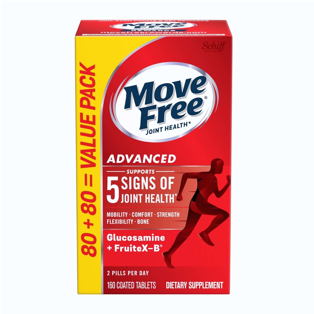 Bewegen Sie Free Advanced Glucosamine Chondroitin + Calcium Fructoborate Joint Support Supplement, unterstützt Mobilität Komfort Stärke Flexibilität & Knochen - 160 Tabletten (80 Portionen)*