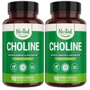 Nested Naturals Choline Bitartrate 500mg - High Potency Choline Ergänzungen - Unterstützt Maternal & Fetal Gesundheit während Schwangerschaft* - 100% Vegan & Non-GMO - 2-Pack (180 Vegan Kapseln)