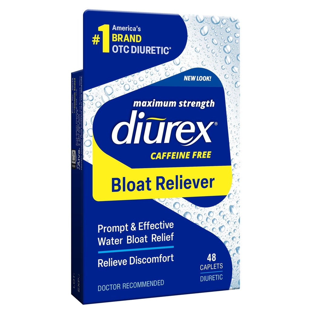 Diurex Caffeine-Free Bloat Relief, maximale Stärke, Relieve Water Bloat Discomfort, Bis zu 6 Stunden Relief, 48 Zähler
