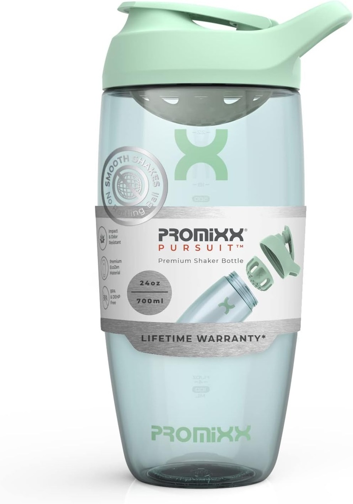 Promixx Pursuit Protein Shaker Bottle (24 oz) – Silent No-Ball Mixer, Leak-Proof Lid, BPA/BPS & Phthalate-Free ECOZEN – Easy-Clean Shaker Cup für Protein Shakes, Pre & Post-Workout Smoothies
