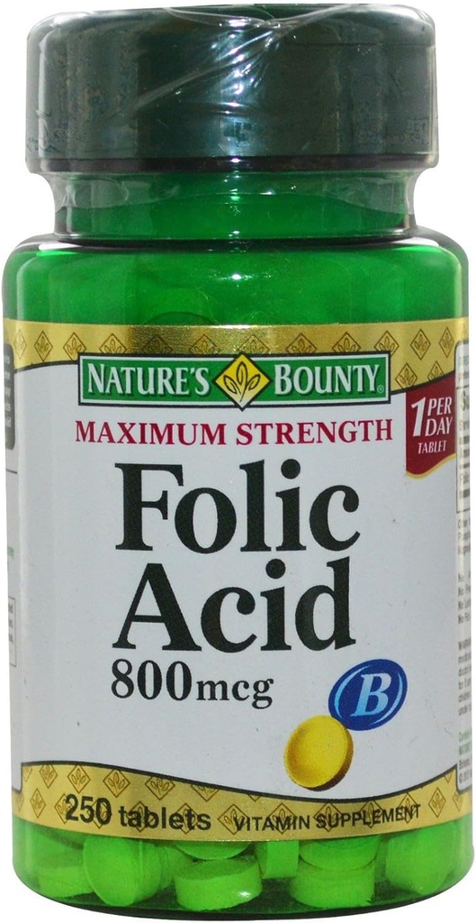 Nature's Bounty Folic Acid 800 mcg Tabletten Maximale Stärke 250 ea (Pack mit 5)
