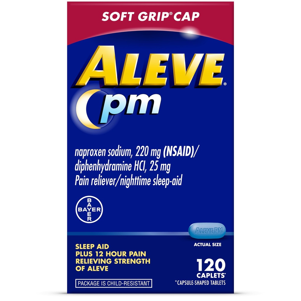 Aleve PM Sleep Aid Plus Pain Reliefer Caplets, Naproxen Sodium & Diphénhydramine HCl, Nuit, 120 Compte