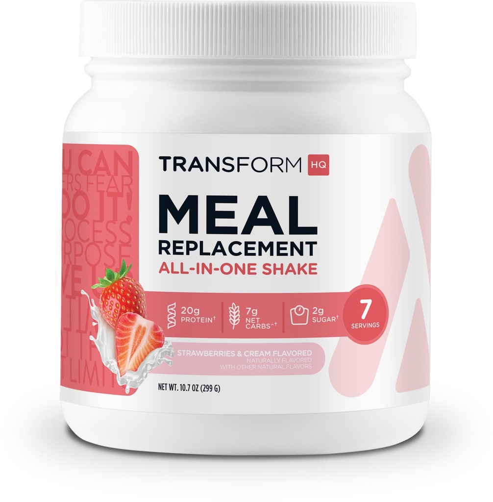 TransformHQ Meal Ersatz Shake Powder 7 Servierungen (Strawberry & Cream) - Glutenfrei, Non-GMO