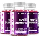 Biotine Vitamatique Gommies 10 000 mcg pour cheveux, peau et ongles plus forts - 60 Gommies Vegan - également appelé vitamine B7 (3 bouteilles)