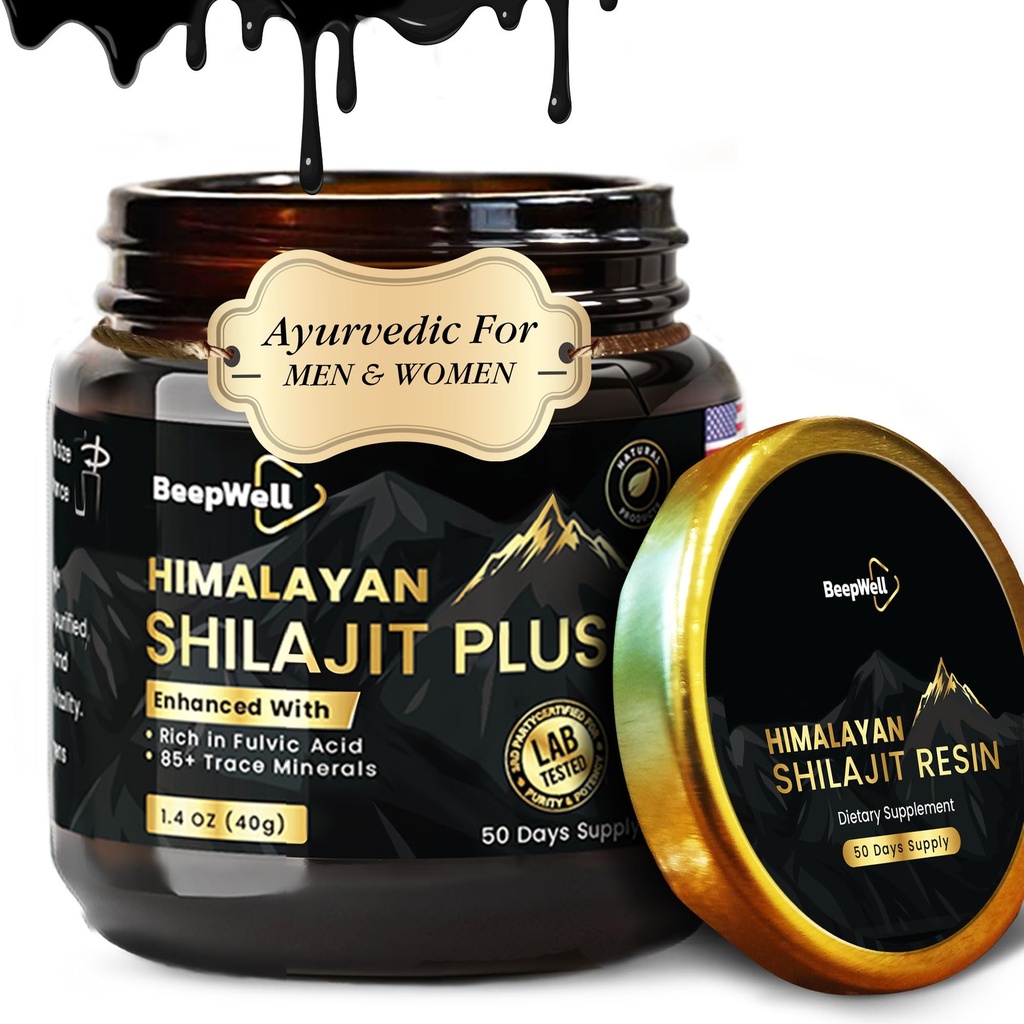 Extrait de résine chilajit biologique pur Himalayan pour hommes et femmes- 100% naturel Ashwagandha noir Pepper Shilajit résine pour hommes femmes or ayurvédique, acide sulfurique 85 + minéraux traces, 50 portions, 40 Grams