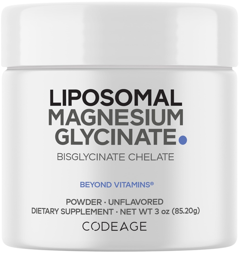 Supplément en poudre de glycinate de magnésium de codage, 2 mois d'alimentation, chélate de magnésium de bisglycinate, non aromatisé, livraison liposomique, poudre de magnésium chélatée minérale, végétalien non OGM, 3 oz