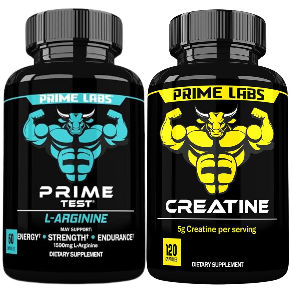 Prime Labs L Arginine (60 ct) + Capsules de créatine (120 ct)