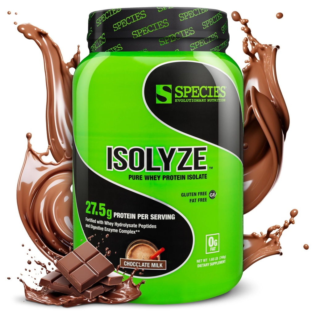 Spezies Nutrition Isolyze Whey Protein Powder, 100% Whey Isolate für Muskelaufbau, 27,5g Protein Per Scoop, kein Zucker & Low Fat (Chocolate Milk, 22 Servierungen)