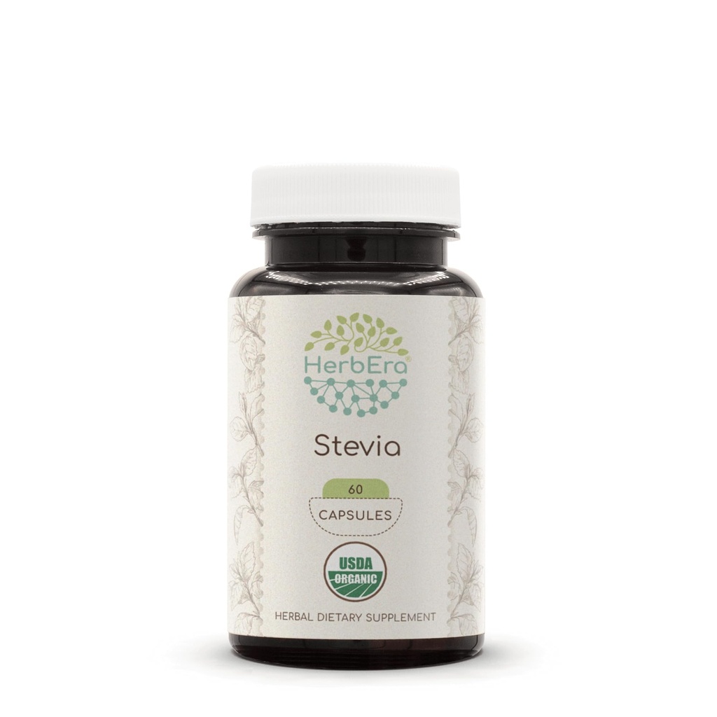 Stevia 60 Capsules, 500 mg, USDA Organic Stevia Rebaudiana Dried Leaf (60 Capsules)
