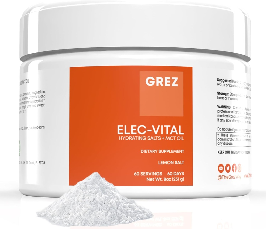 GREZ ELEC-Vitale Elektrolyte Pulver Kein Zucker - Hydration Pulver, Keto Elektrolyte kein Zucker - Komplette Mineralunterstützung, Natrium, Kalium, Magnesium, Zink - 60 Servietten