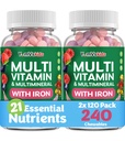 Multivitamine YUM-V'S pour enfants avec fer - Multivitamine à croquer pour enfants - Vitamines + supplément de fer - Vitamines pour enfants de 2 ans+, casher, halal, sans gluten 120 (paquet de 2