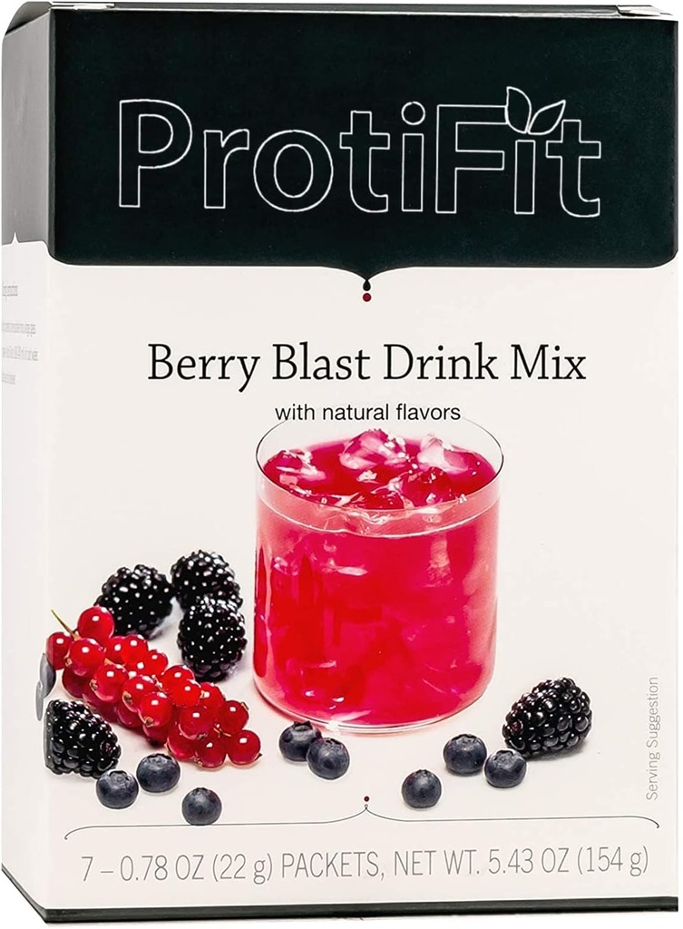 ProtiFit - High Protein Fruit Flavored Powder Drink Mix, 15g Protein, Low Calorie, Sugar Free, Ideal Protein Kompatibel, 7 Portionen pro Box (Berry Blast)