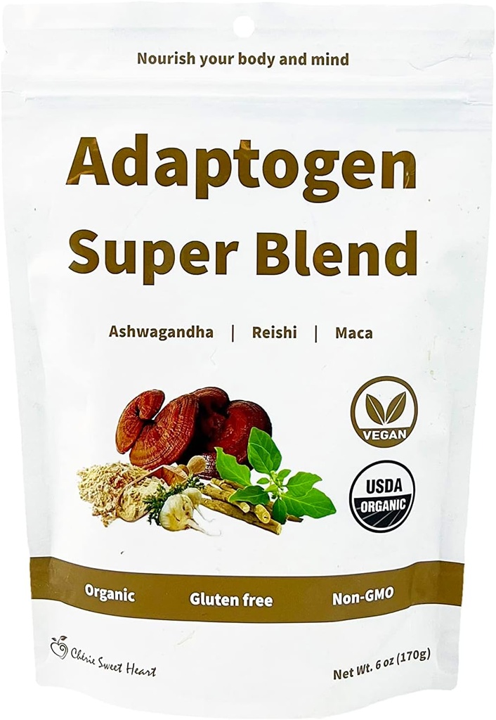 Cherie Sweet Heart Adaptogen Super Blend, USDA Organic, Maca + Reishi + Ashwagandha, 6 Ounce Bag, Non-GMO, Vegan, Gluten Free