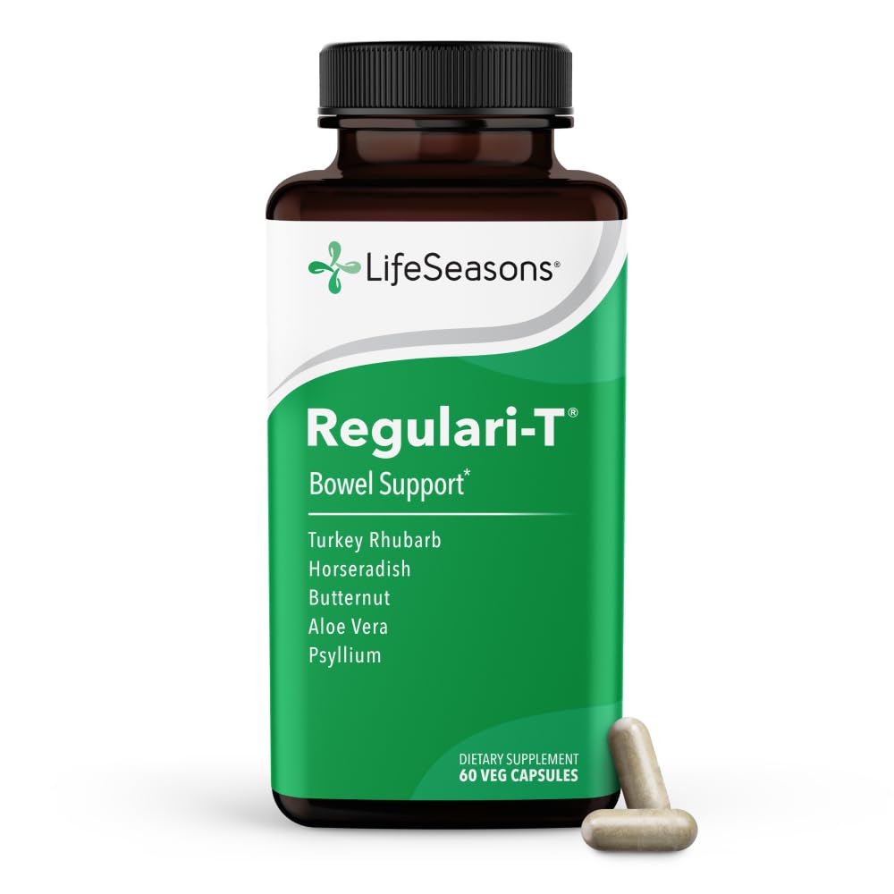 LifeSeasons - Regulari-T - Bowel Support - Constipation Relief Supplement - Natürliche Laxative - Pflege gesunder Colon Regulation und Elimination - Hocker Erweichung - Reduzierung von Gasstörungen - 60 Kapseln