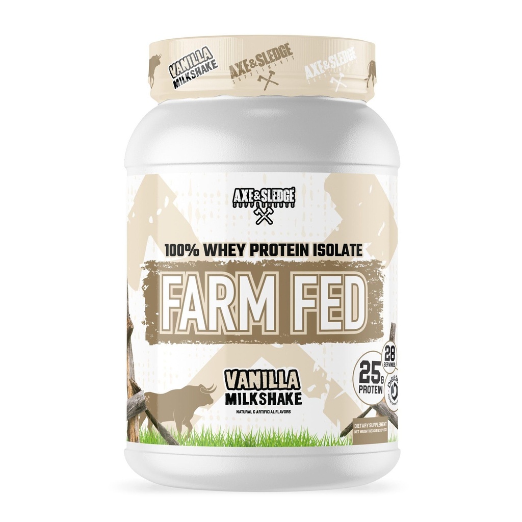 Axe & Sledge Farm Fed 100% Whey Protein Isolate | 25g Protein | Low Carb, Low Sugar, Gluten Free | Protein Pulver für Männer und Frauen | Keto | Made in the USA | 28 Servierungen, Vanilla Milkshake