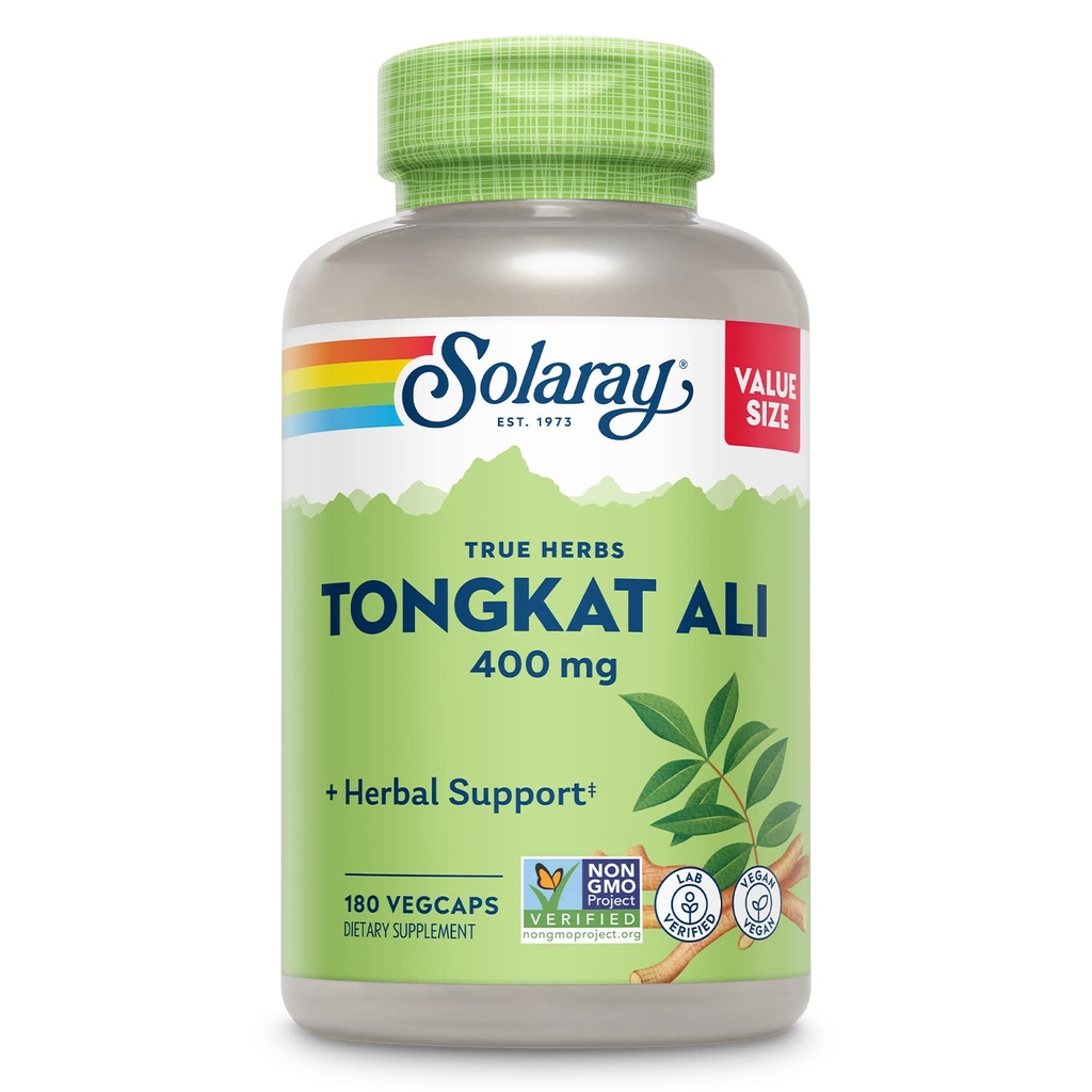 SOLARAY Tongkat Ali 400 mg - Longjack Tongkat Ali für Männer - Kräuterunterstützung für Männer Gesundheit und Vitalität - Vegan, Non-GMO, Lab Verified - 180 Servierungen, 180 VegCaps