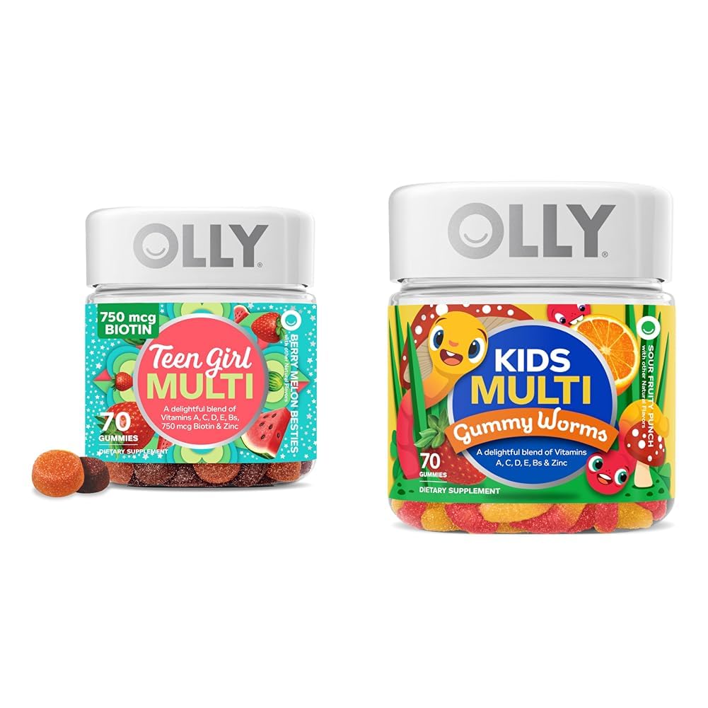 OLLY Teen Girl Multi Gummy, Kinder Multivitamin Gummy Worms, Vitamine, Mineralien, Immununterstützung, 35 & 45 Tage Versorgung