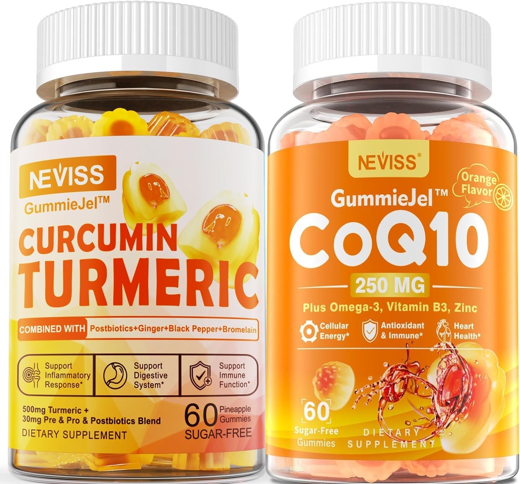 Zuckerfreie Kurkuma Curcumin gefüllte Gummie 550mg & CoQ10-250mg gefüllte Gummie, Immun-, Verdauungs- und zelluläre Energie- und Antioxidantienunterstützung
