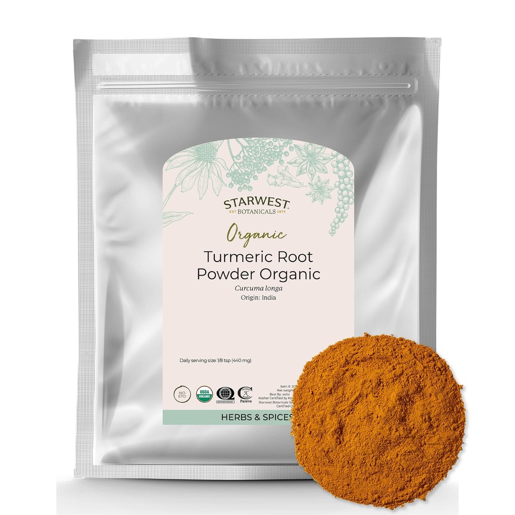 Starwest Botanicals Organic Ground Turmeric Root Powder - Curcumin Gewürze für Kochen & Würzen, natürliche Quelle von Antioxidantien, Immununterstützung, Zertifizierte Kosher, Non-GMO - Bulk 2 lb Tasche