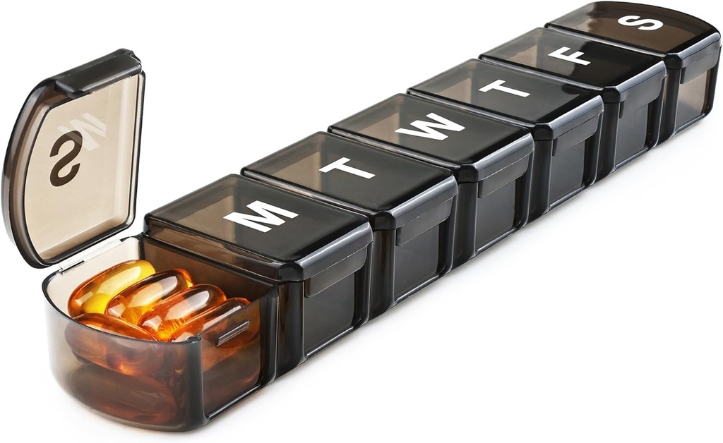 XL Wöchentliche Pille Box Organizer 7 Tage, 1 Woche Jumbo Pill Dispenser Fall Einmal am Tag, MOLN HYMY Tägliche Medizin Container halten Medikamente, Vitamine, Fischöle und Nahrung (Schwarz